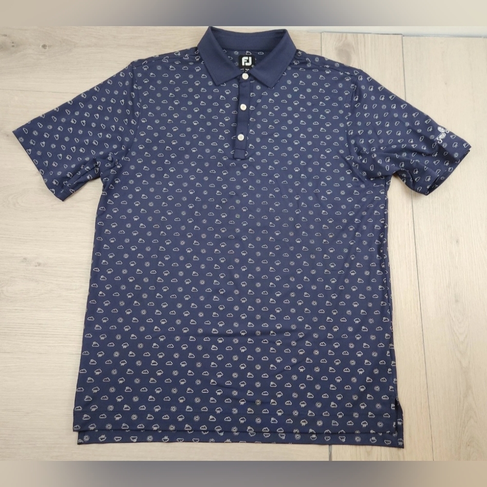 Footjoy Polo Shirt Mens Large Navy Blue Short Sleeve All Over Print